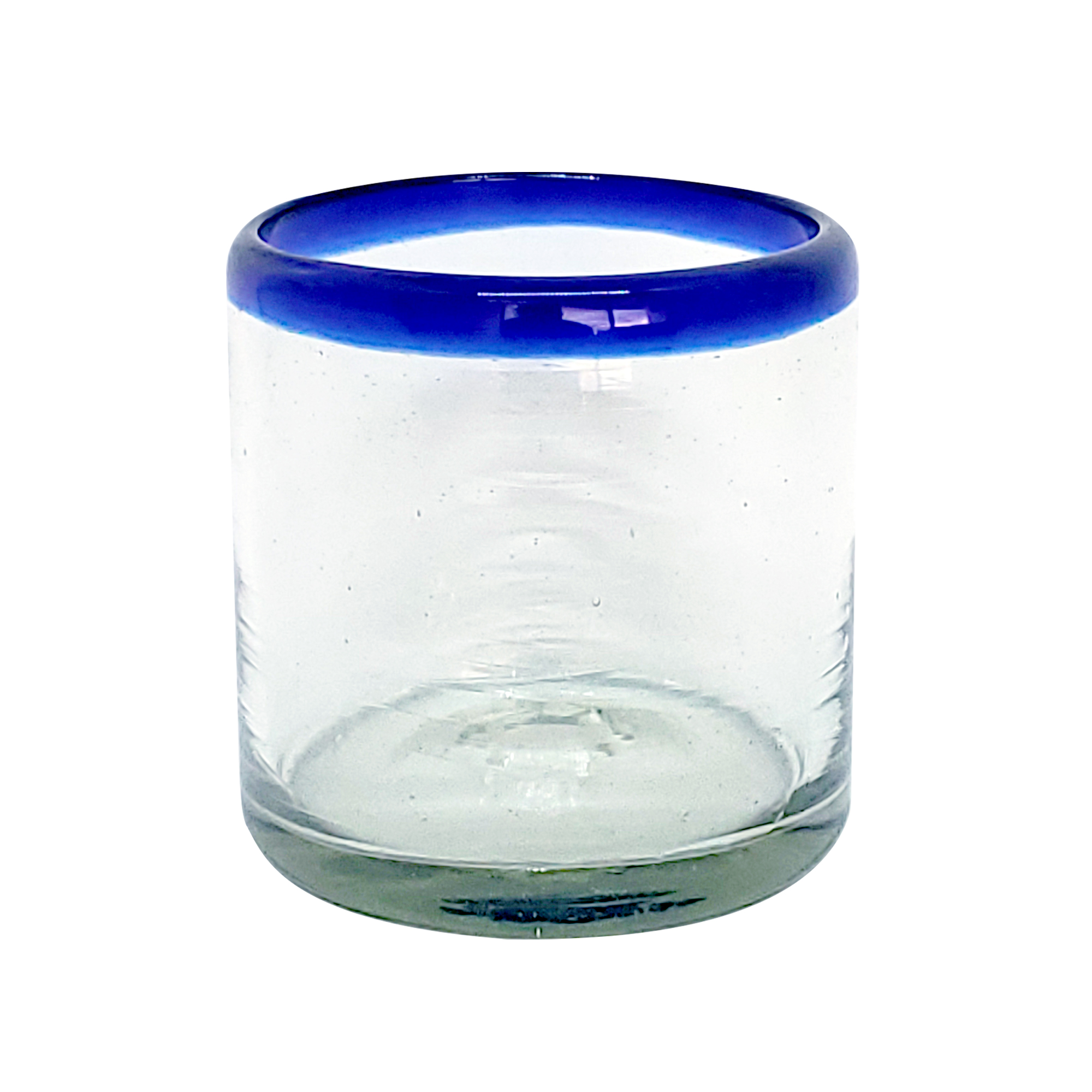 vasos roca con borde azul cobalto, 8 oz, Vidrio Reciclado, Libre de Plomo y Toxinas
